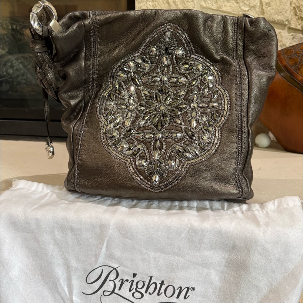 Brighton Metallic Grey/ Silver Shoulder Bag with Embellishments